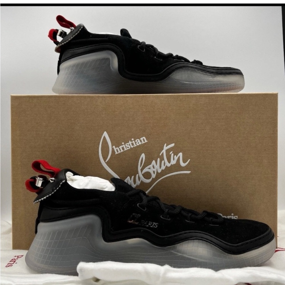 Christian Louboutin NWT Black Sneakers with Red Details~Size 41.5/8.5 - Picture 2 of 6